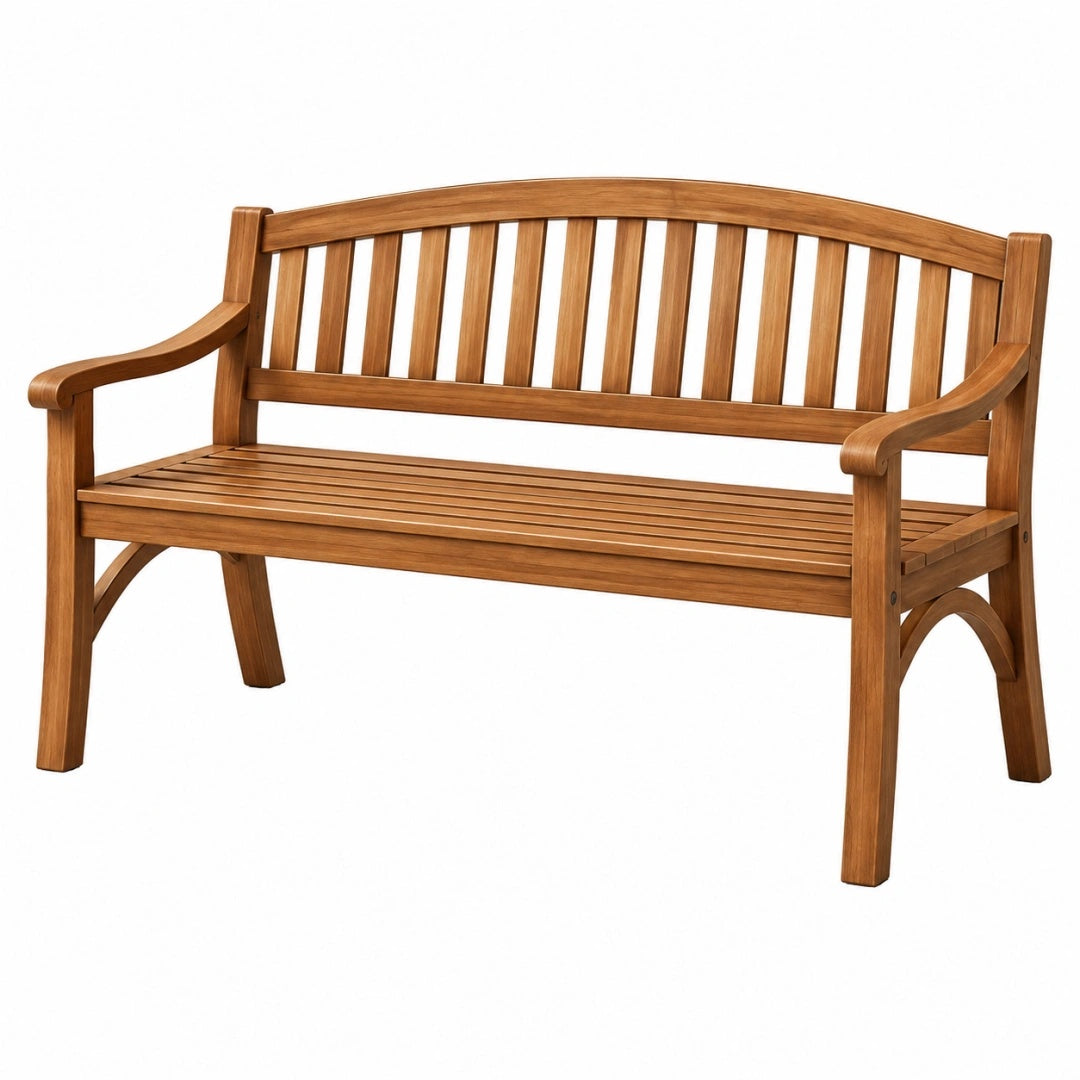 Gartenbank 120 cm aus Holz in Naturbraun mit Armlehnen