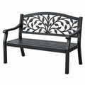 Gartenbank 122 cm aus schwarzem Metall mit Blattdekor