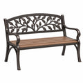 Gartenbank 122 cm aus Metall Braun mit Blattmotiv für Terrasse und Garten