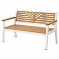 Gartensitzbank 120 cm Holz Metall Weiß Natur mit Armlehnen