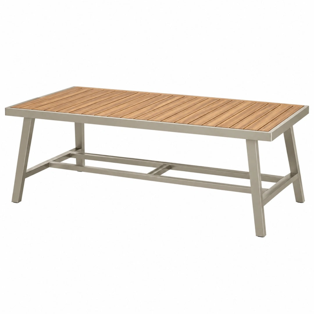 Gartentisch 180 x 90 x 75 cm Holz Metall Beige Silber - rechteckiger Outdoor Esstisch