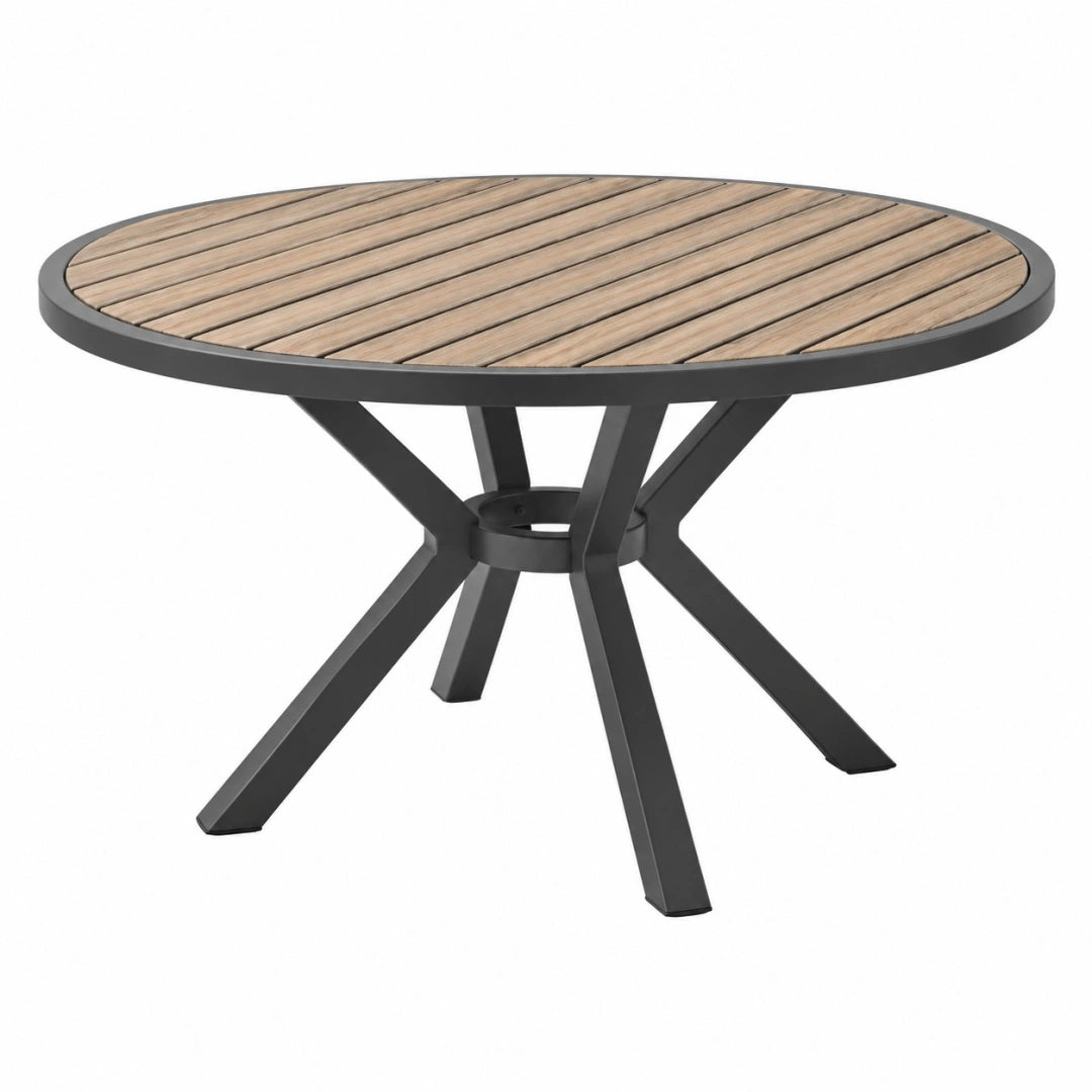 Gartentisch Ø 120 cm Holz Metall Schwarz Natur Rund