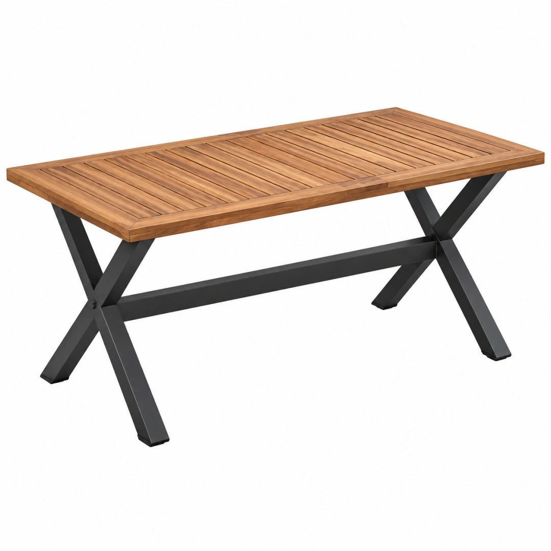 Gartentisch 180 x 90 x 75 cm Holz Naturbraun mit schwarzem Metallgestell im Industrie Stil