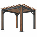 Pergola 300 x 300 x 250 cm Stahl und Holz Braun Schwarz moderner Gartenpavillon mit Lamellendach