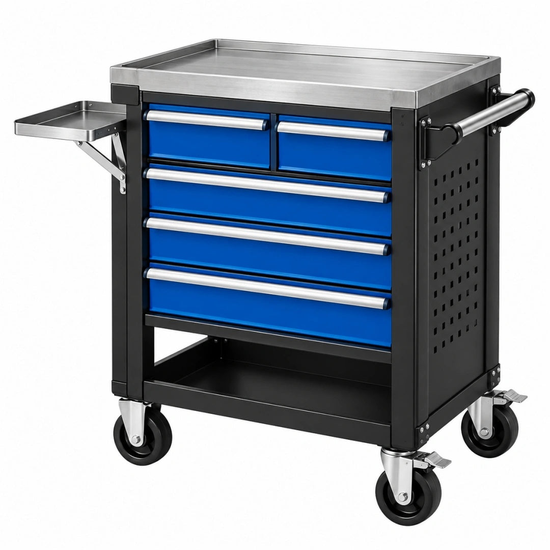 Werkzeugwagen 86 x 46 x 98 cm aus Stahl blau schwarz mit 6 Schubladen