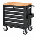 Werkstattwagen 85 x 46 x 96 cm aus Stahl und Holz Schwarz mit 6 Schubladen