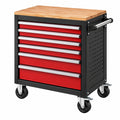 Werkstattwagen 77 x 46 x 95 cm Stahl Rot Schwarz mit Holzarbeitsplatte und 7 Schubladen