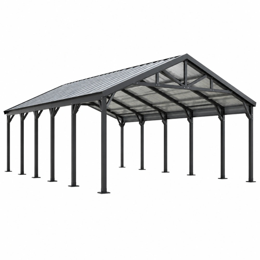Carport 600 x 300 x 270 cm aus Stahl Anthrazit mit Polycarbonatdach für Fahrzeuge