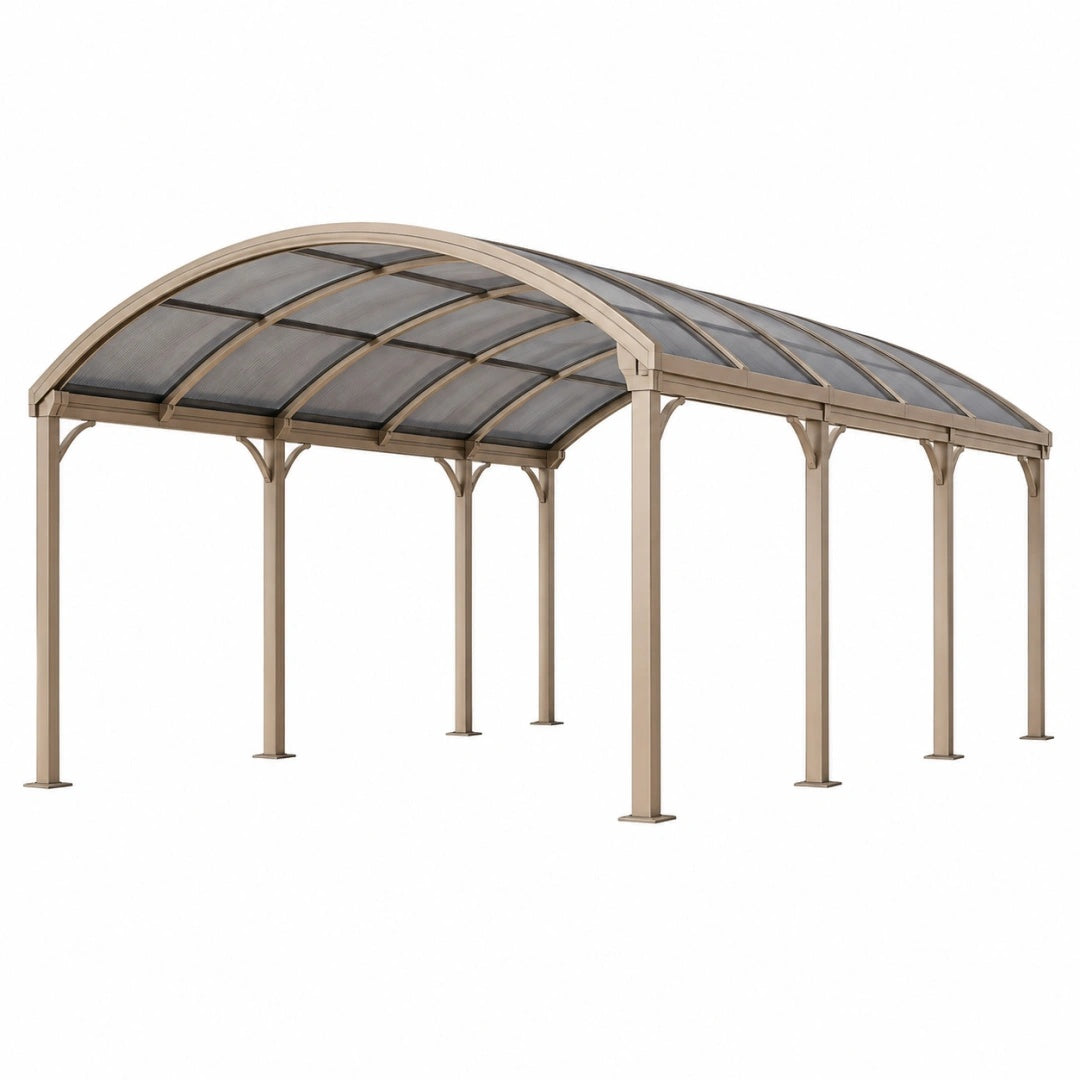 Carport Überdachung 600 x 300 x 280 cm Stahl Kunststoff Taupe Rauchgrau Bogenform