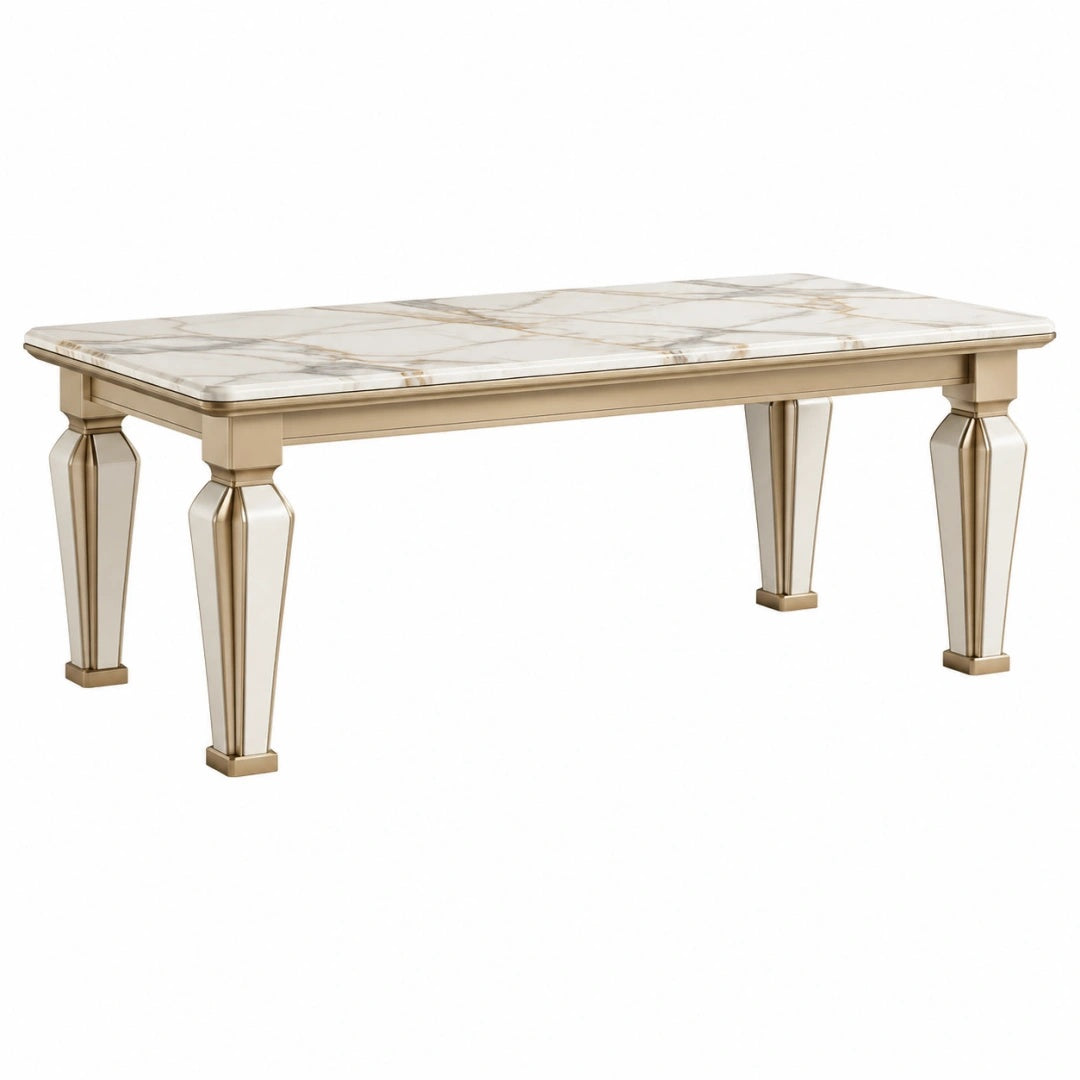 Esstisch 180 x 90 x 76 cm in Cremeweiß Gold mit Tischplatte in Marmoroptik klassisch