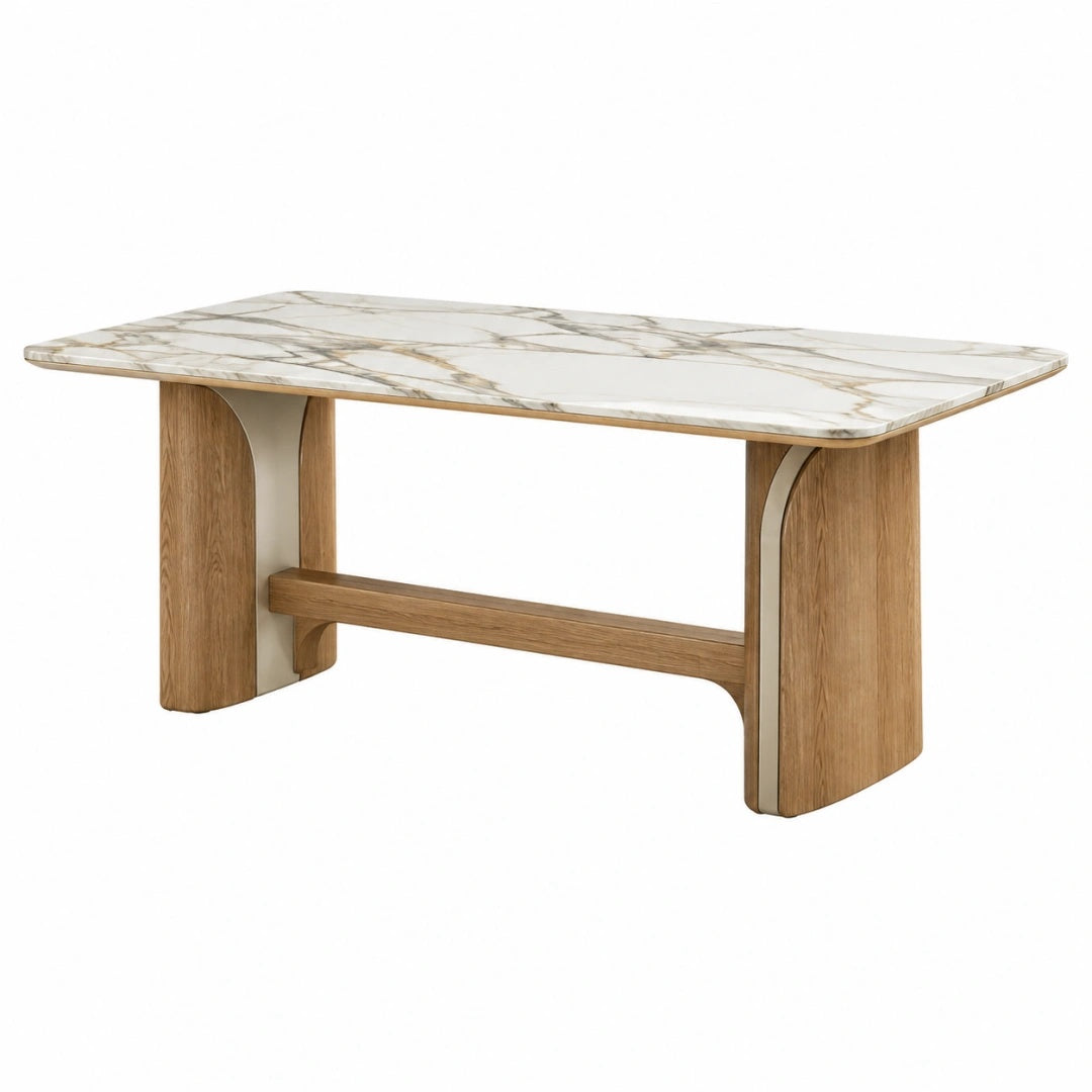 Esstisch 180 x 90 x 75 cm Weiß Eicheoptik Marmoroptik Tischplatte moderner Rechtecktisch