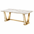 Esstisch 180 x 90 x 75 cm Keramik Metall Weiß Gold Marmoroptik modern